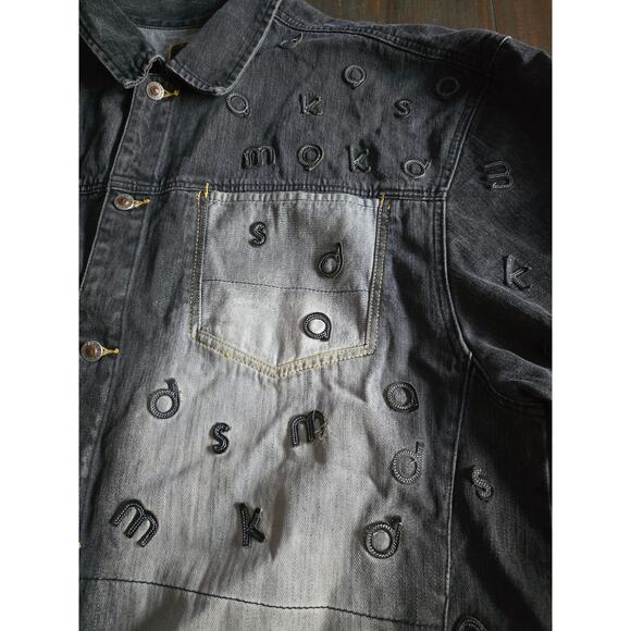 Akademiks Vintage 90s Button Down  Denim Jacket Black/Grey 3XL - Picture 2 of 11